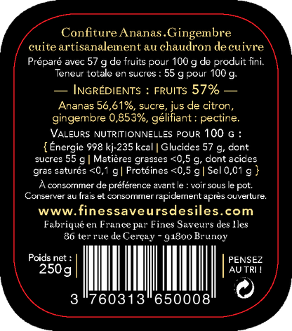 Ingrédients confiture ananas gingembre fines saveurs des iles