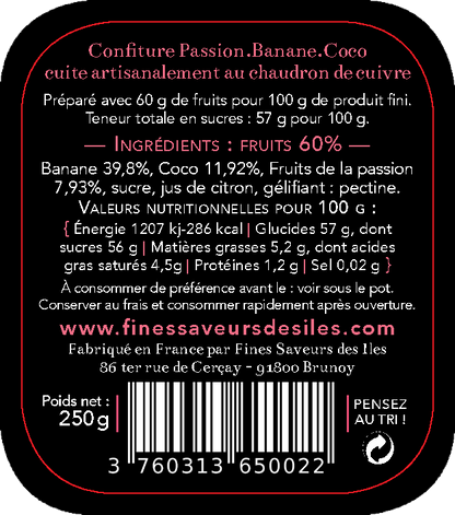 ingrédients confiture passion banane coco de fines saveurs des iles