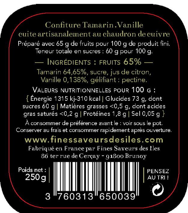 ingrédients confiture tamarin vanille de fines saveurs des iles