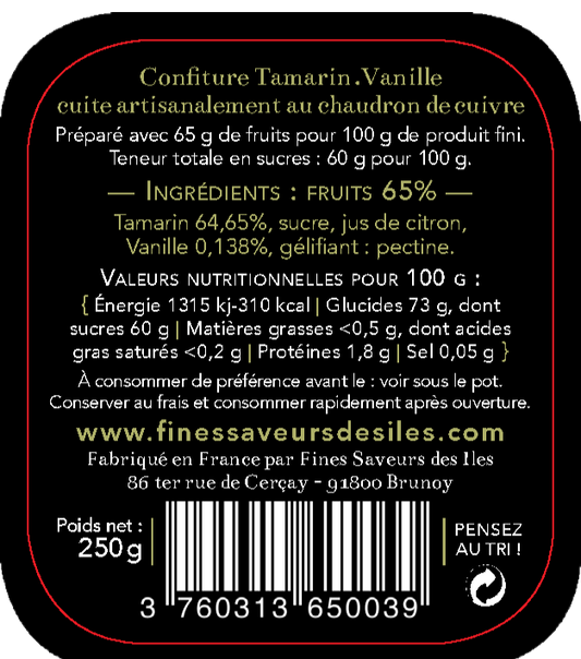 ingrédients confiture tamarin vanille de fines saveurs des iles
