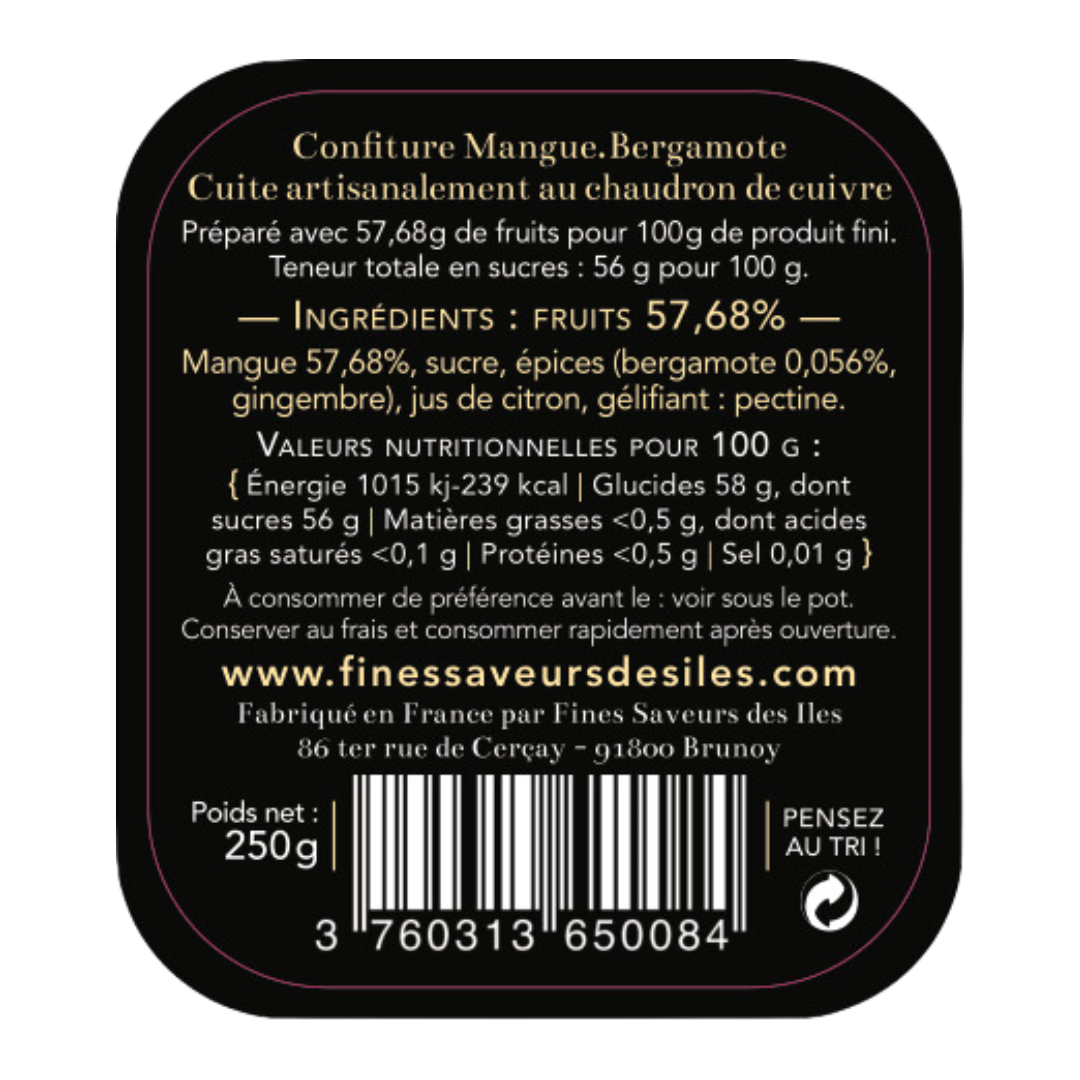 ingrédients confiture mangue bergamote de fines saveurs des iles