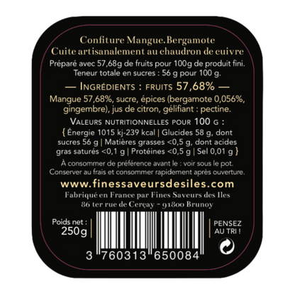 ingrédients confiture mangue bergamote de fines saveurs des iles