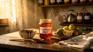 Pot de confiture de chadèque maison illustrant trois essais pour dompter l'amertume