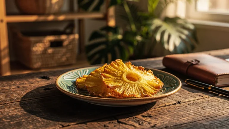 Tranches d'ananas séchées au four doux, conservant leur sucre naturel et leur éclat doré